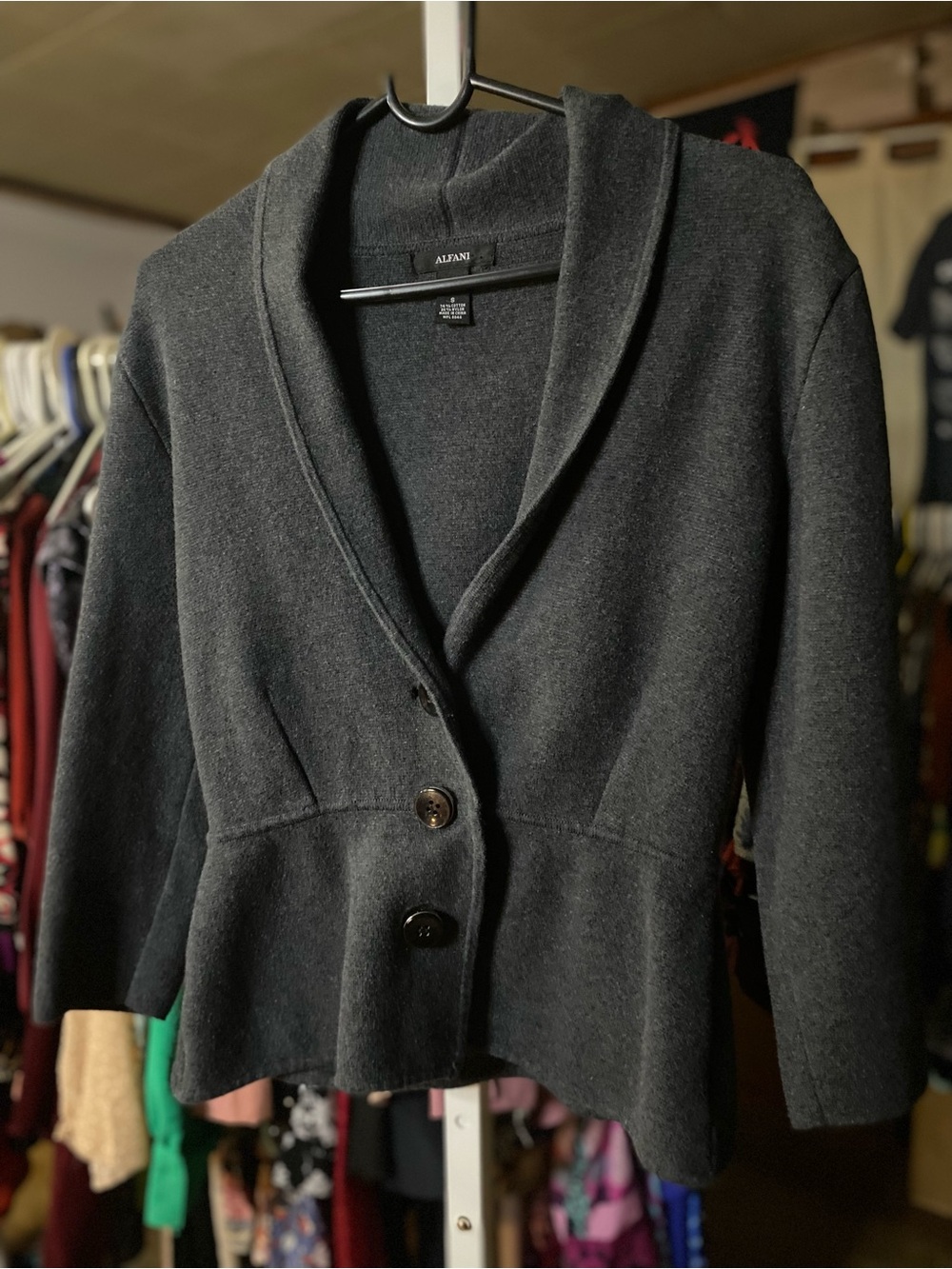 Alfani Dark Heathered Gray Shawl-Collar Button-Front Peplum Blazer